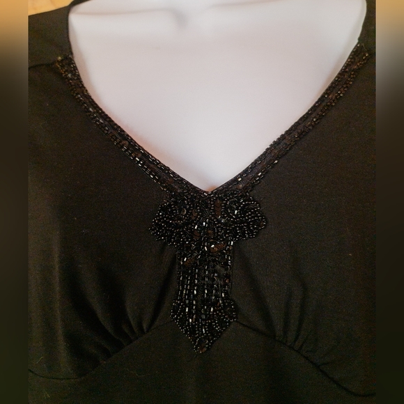 Rabbit Rabbit Rabbit Designs Beaded V Neck 3/4 Sleeve Black Knit Top EUC Size 12 - Picture 4 of 7